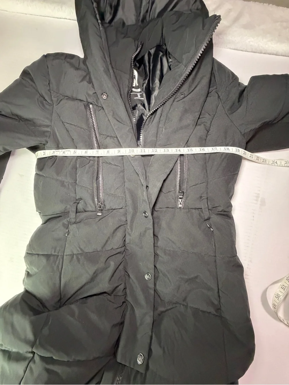 Michael Kors Black Long Puffer Coat with Hood
